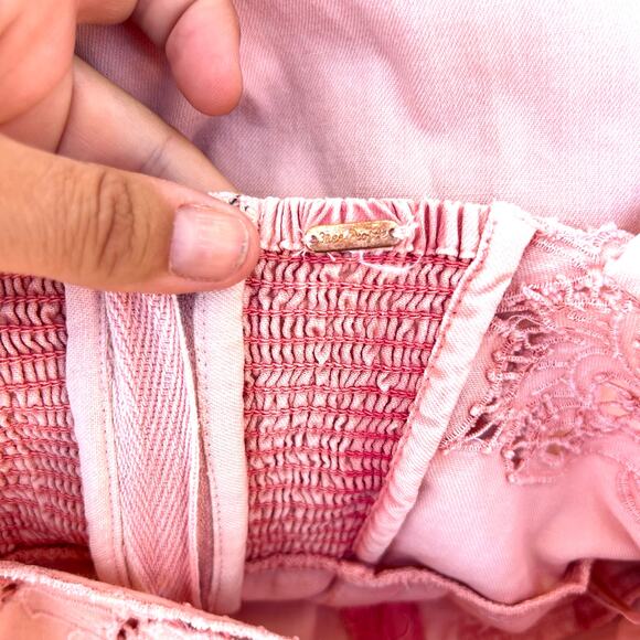 Free People Leighton Wide Leg Jumpsuit Pink Cotton Lace Overalls Denim Small - Picture 8 of 14